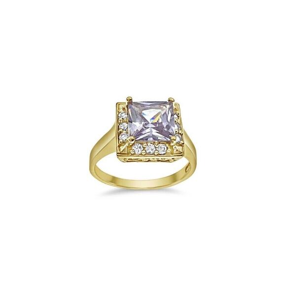 Square Halo CZ Engagement Womens Ring 10k Yellow Gold - Picture 1 of 2